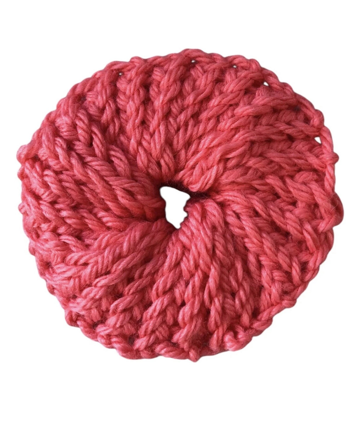 Hand-Knit Bright Orange Scrunchie – Merino Wool Acrylic Blend Hair Tie