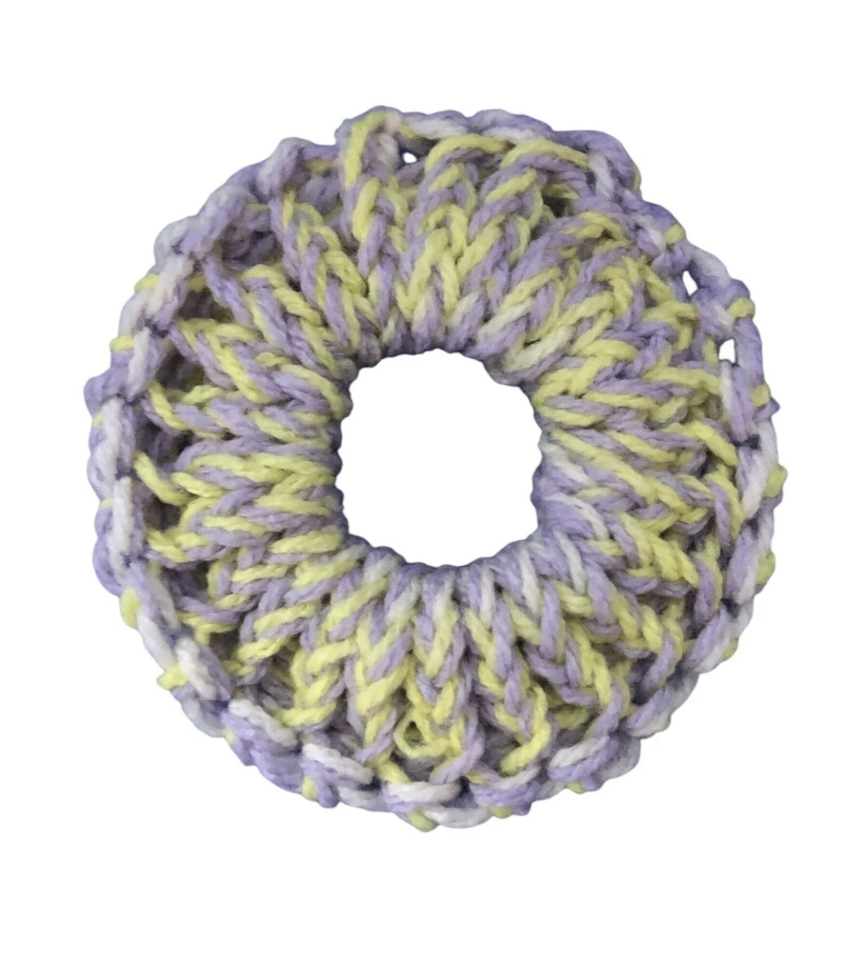 Hand-Knit Green & Purple Scrunchie – Small Soft Acrylic Hair Tie Gift for Her