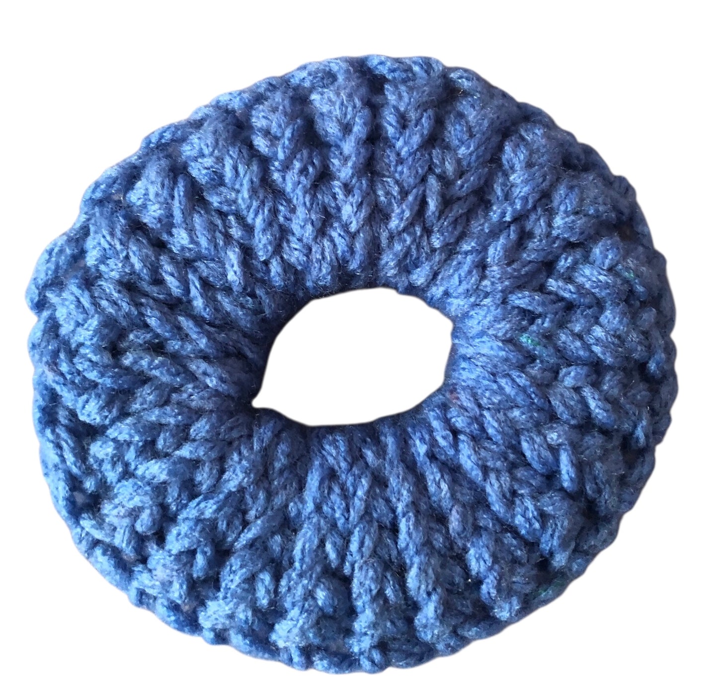 Hand Knit Dark Blue Scrunchie – Soft Acrylic Yarn Hair Accessory