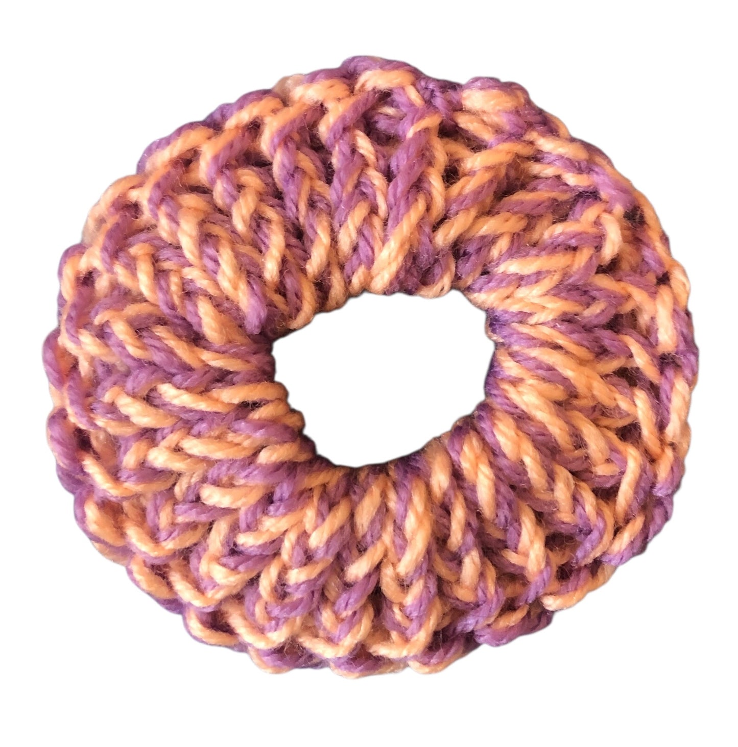 Hand Knit Scrunchie – Purple & Orange – Soft Hair Accessory