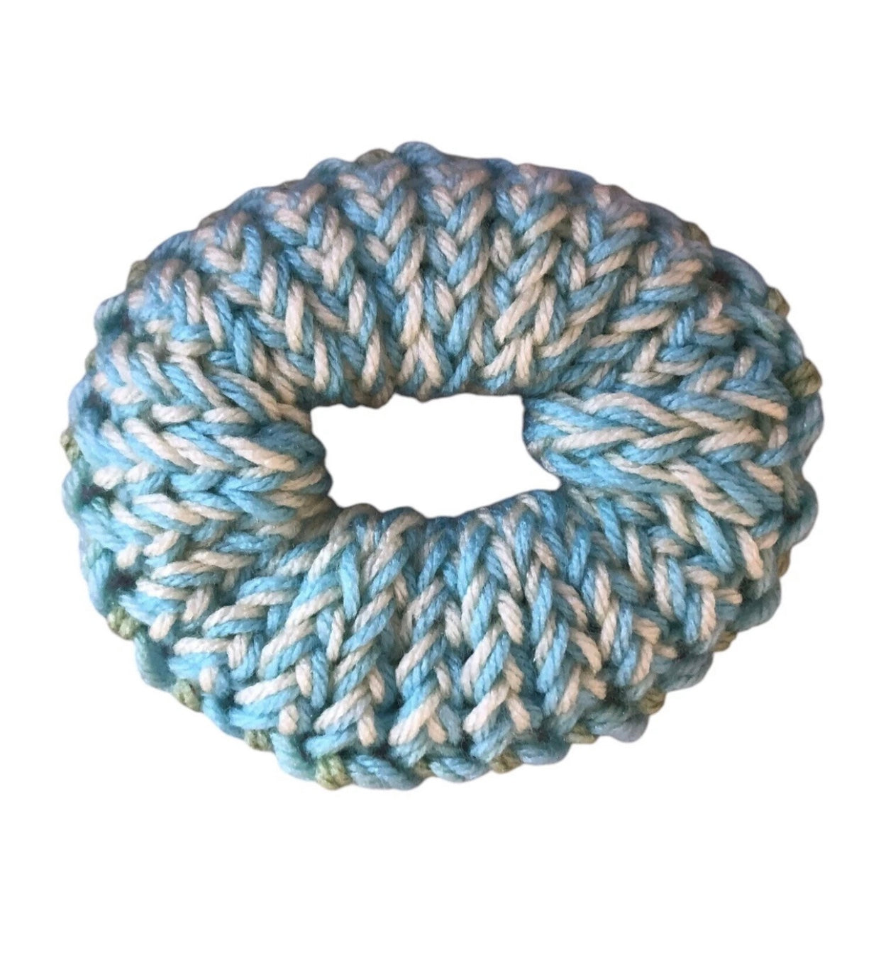 Hand-Knit Green and Blue Premium Acrylic Small Scrunchie
