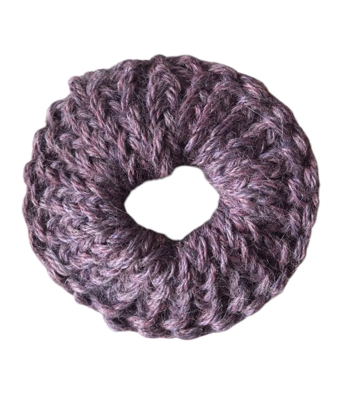 Hand Knit Purple Scrunchie – 100% Alpaca Yarn – Soft Knit Hair Tie Gift
