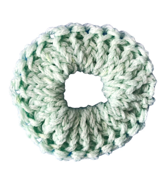 Hand-Knit Light Green Scrunchie – Small Soft Acrylic Hair Tie Gift for Her