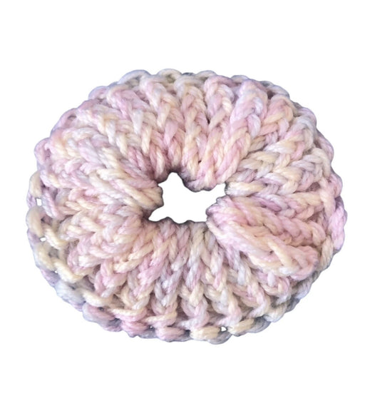 Hand-Knit Premium Acrylic Scrunchie – Pastel Mix Colours