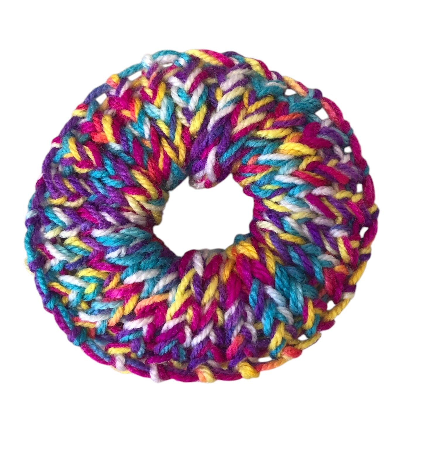 Hand-Knit Multicoloured Premium Acrylic Small Scrunchie - Soft & Plush