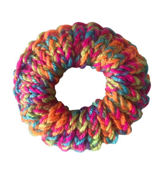 Hand-Knit Multicoloured Premium Acrylic Small Scrunchie - Vibrant & Durable