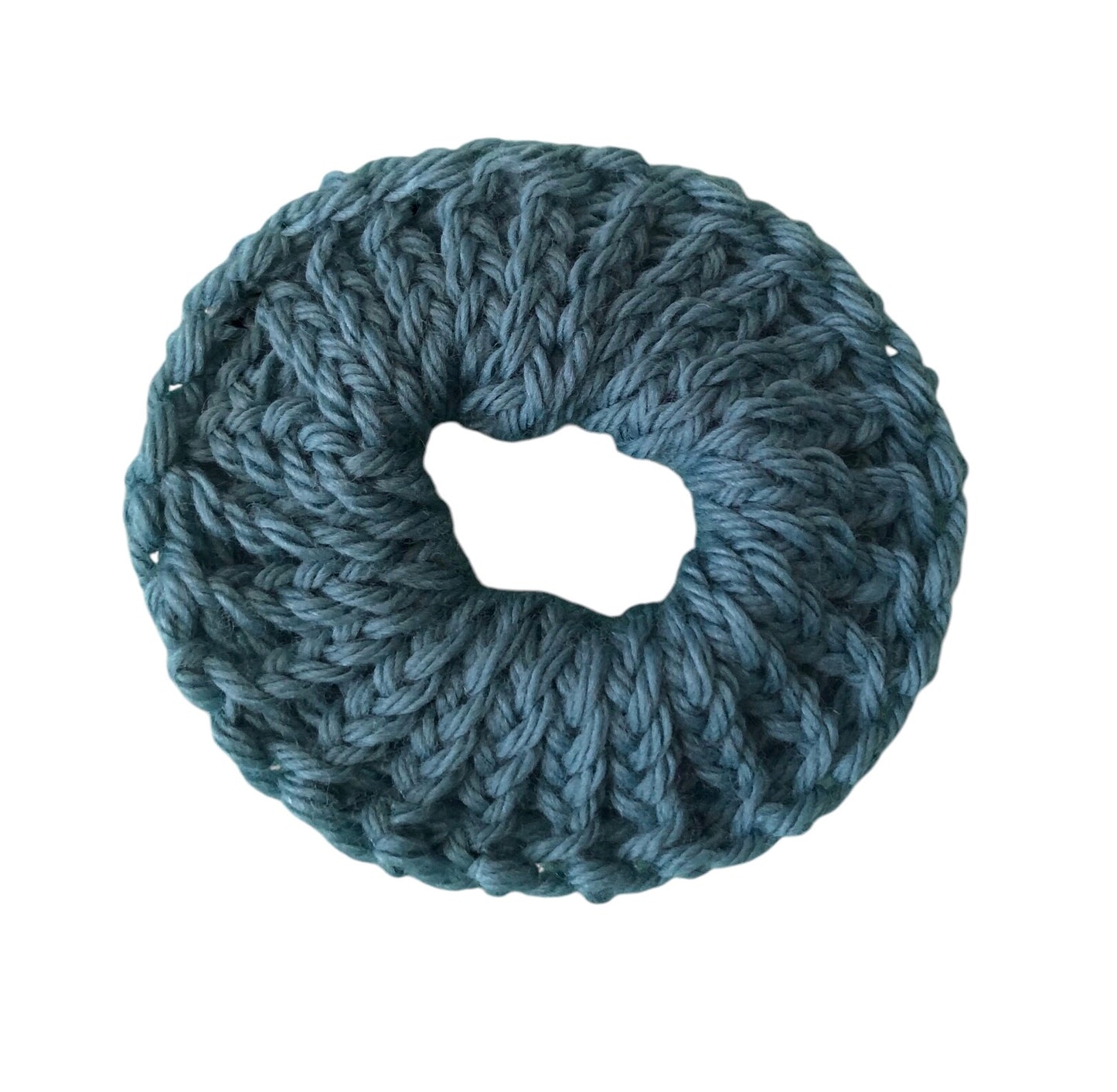 Hand-Knit Teal Scrunchie – Merino Wool & Acrylic Blend