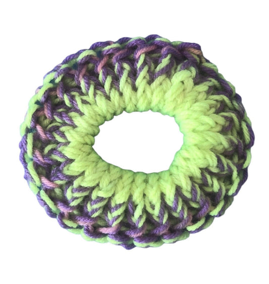 Hand-Knit Multicoloured Scrunchie – Small Soft Acrylic Hair Tie Gift for Her