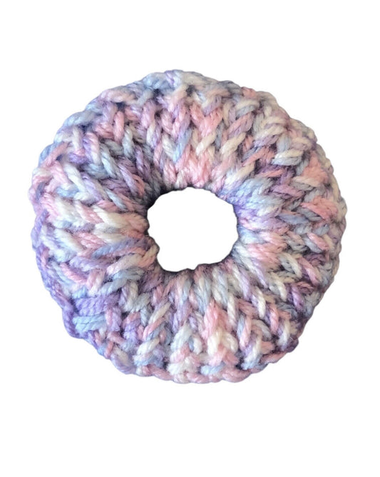 Hand-Knit Pastel Dream Small Scrunchie – Soft Pink, Purple & Blue Blend