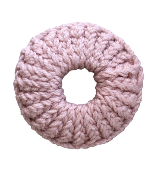 Hand-Knit Light Pink Premium Acrylic Small Scrunchie