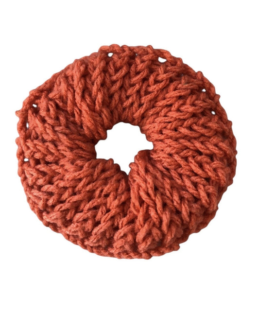 Hand-Knit Light Orange Hair Accessory – Small Soft Acrylic Yarn Scrunchie