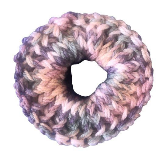 Hand-Knit Multicoloured Acrylic Scrunchie – Small Soft Hair Tie, Pastel Yarn