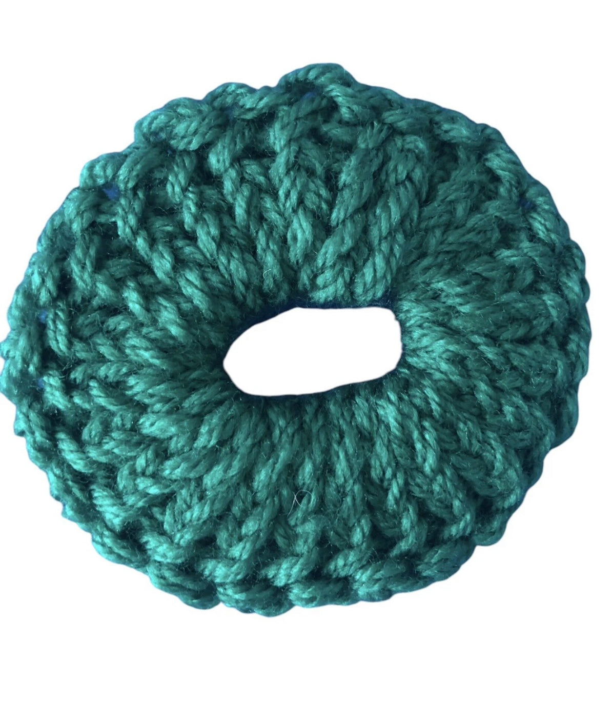 Hand-Knit Dark Green Scrunchie – Small Soft Acrylic Hair Tie Gift for Her