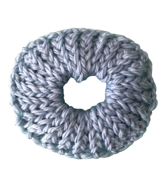 Hand-Knit Light Blue Wool Scrunchie – Soft & Stylish