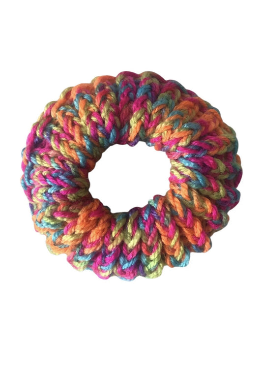Hand-Knit Multicoloured Premium Acrylic Small Scrunchie