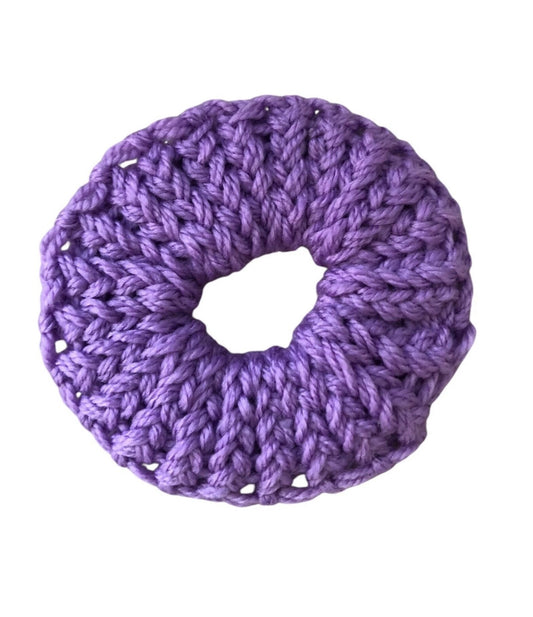 Hand-Knit Purple Hair Tie – Small Soft Acrylic Yarn Scrunchie for Everyday Wear