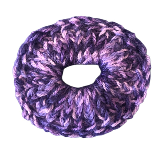 Hand Knit Purple & Pink Scrunchie – Soft Acrylic Hair Accessory, Handmade Hair Tie