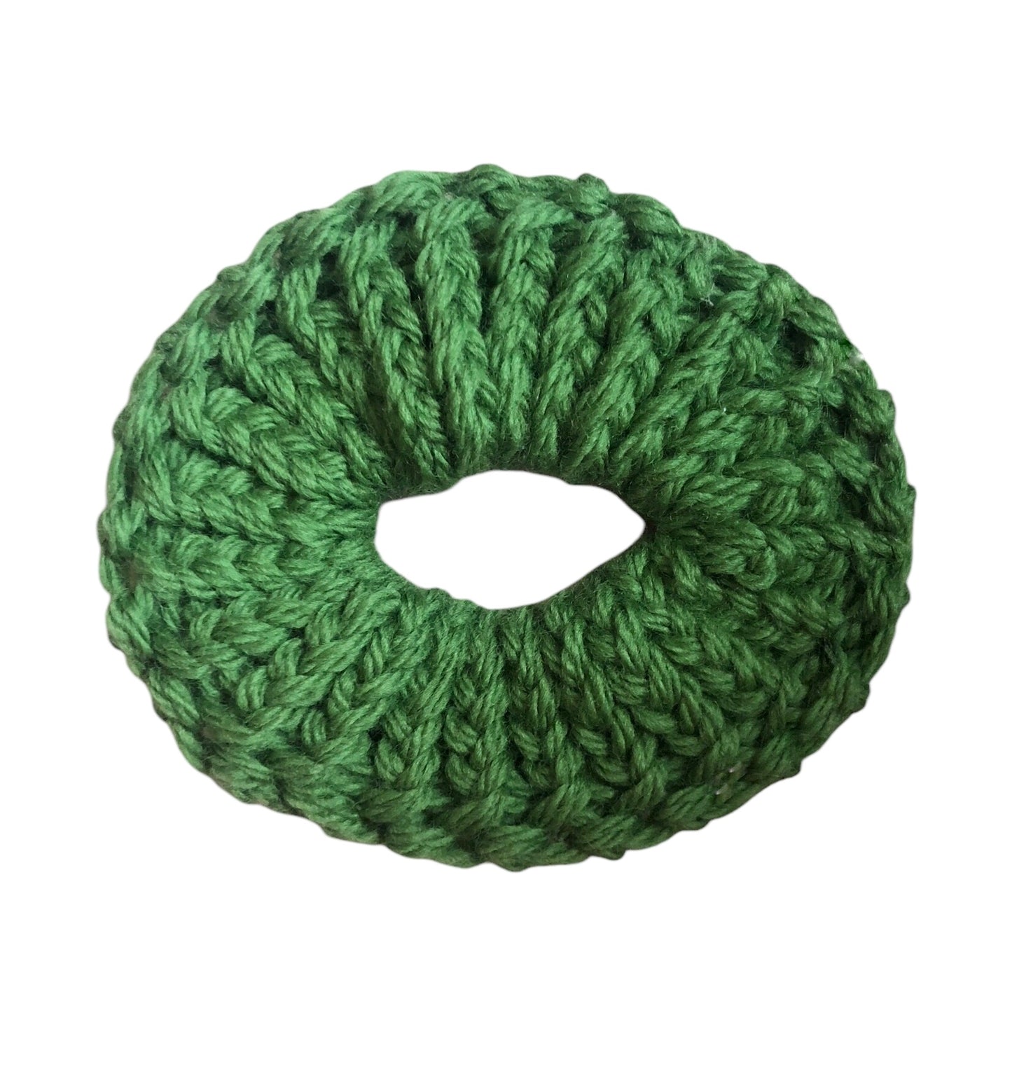 Hand-Knit Dark Green 100% Wool Small Scrunchie – Soft & Stylish