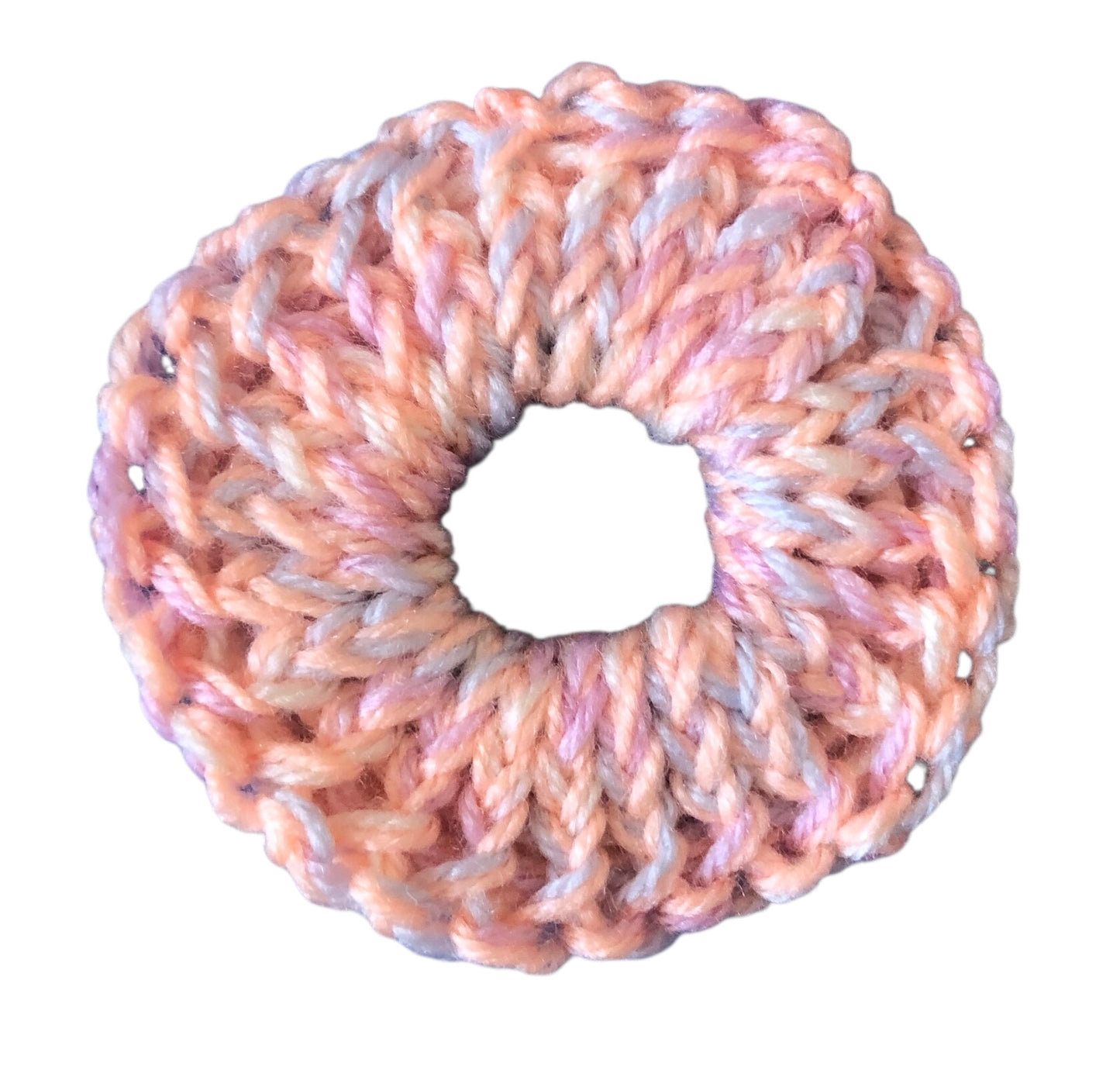 Hand Knit Scrunchie – Peach, Lilac & Pink Colours– Soft Hair Accessory