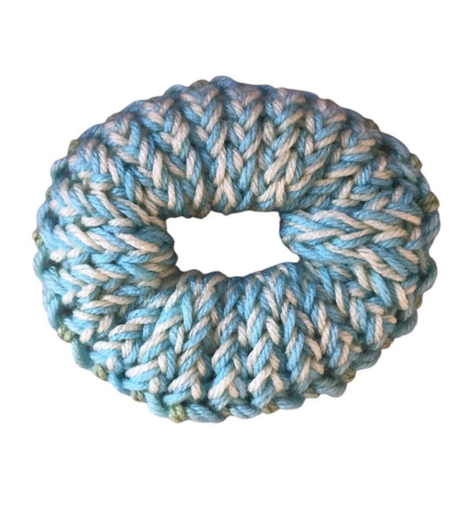 Hand-Knit Green and Blue Premium Acrylic Small Scrunchie