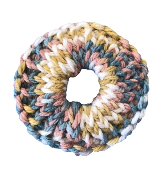 Hand-Knit Multicoloured Scrunchie – Small Soft Acrylic Hair Tie Gift