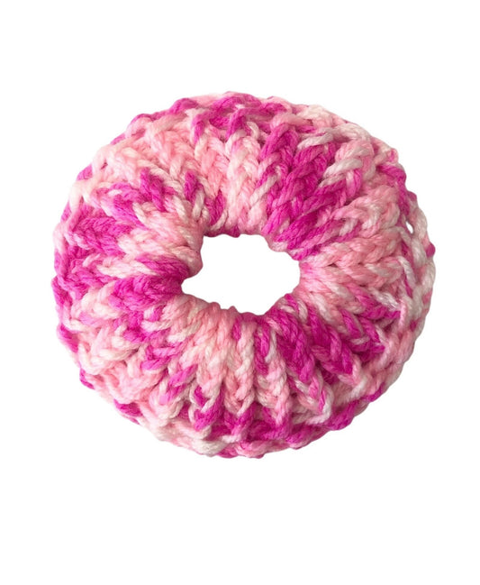 Hand-Knit Pink & White Premium Acrylic Scrunchie