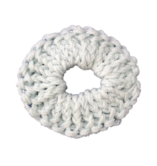 Hand-Knit Light Frosty Blue Small Scrunchie – Hair Tie Gift