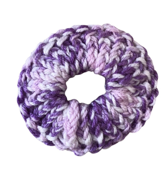Hand-Knit Premium Acrylic Scrunchie – Purple And White