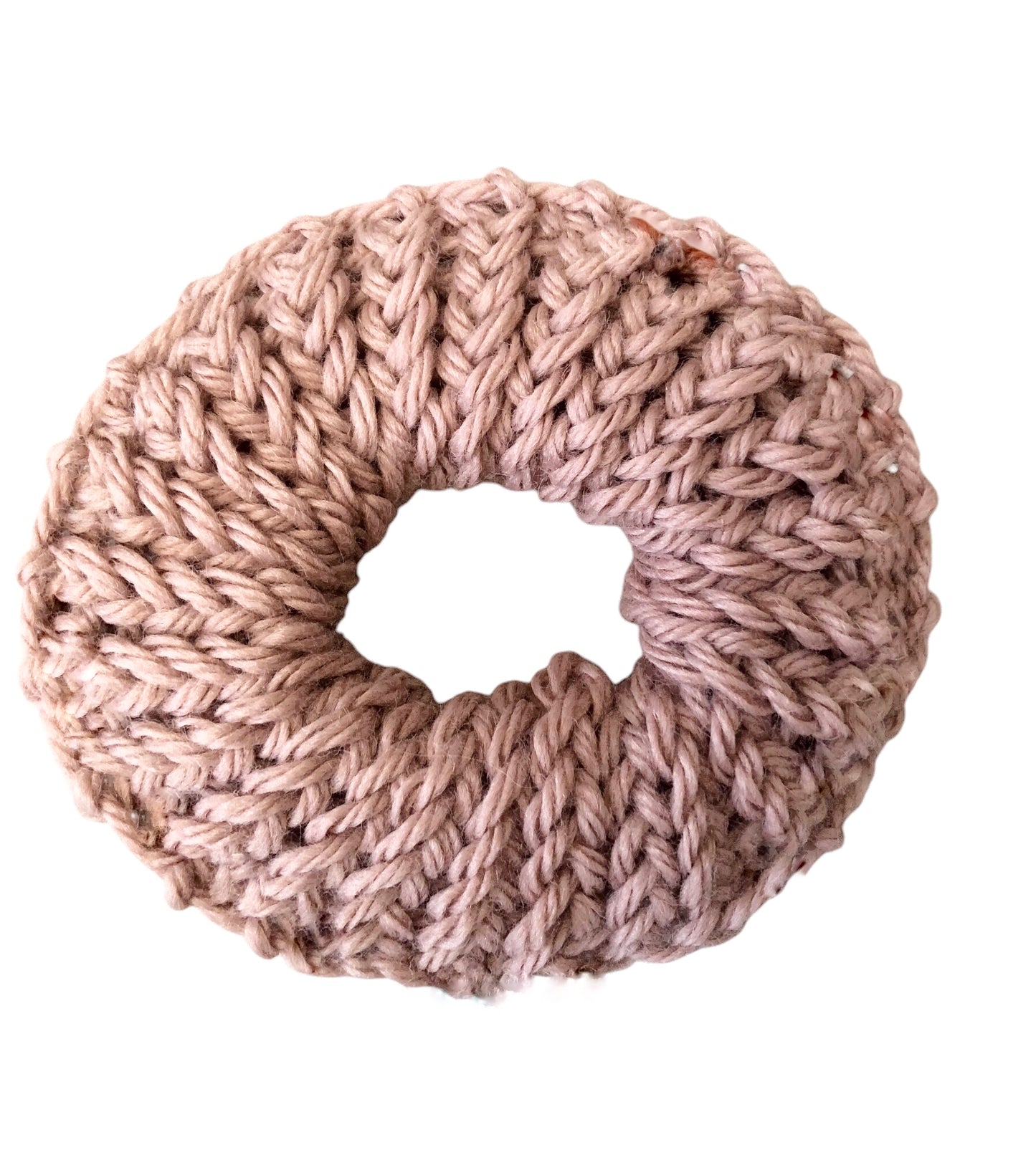 Hand-Knit Chestnut Brown Merino Wool & Acrylic Small Scrunchie – Soft & Durable