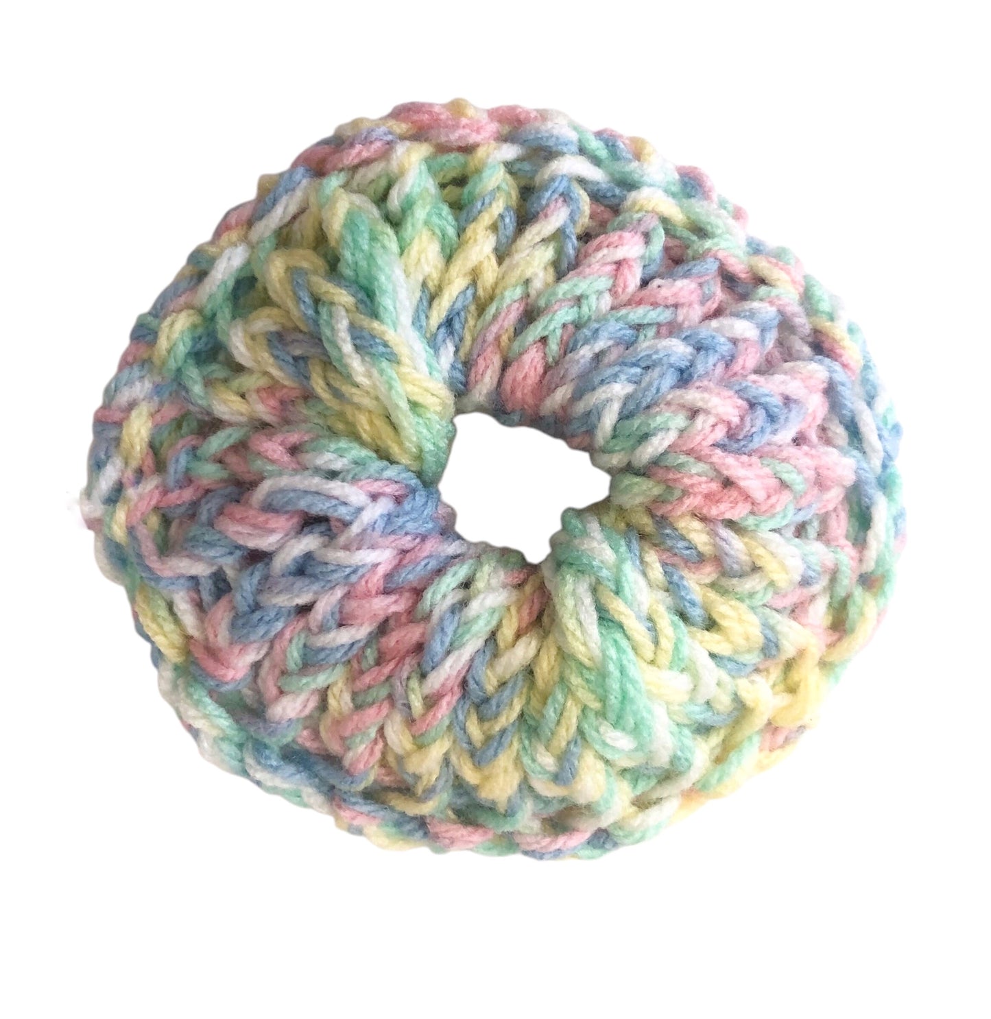Hand-Knit Pastel Party Mix Coloured Premium Acrylic Scrunchie – Soft, Comfortable, & Fashionable