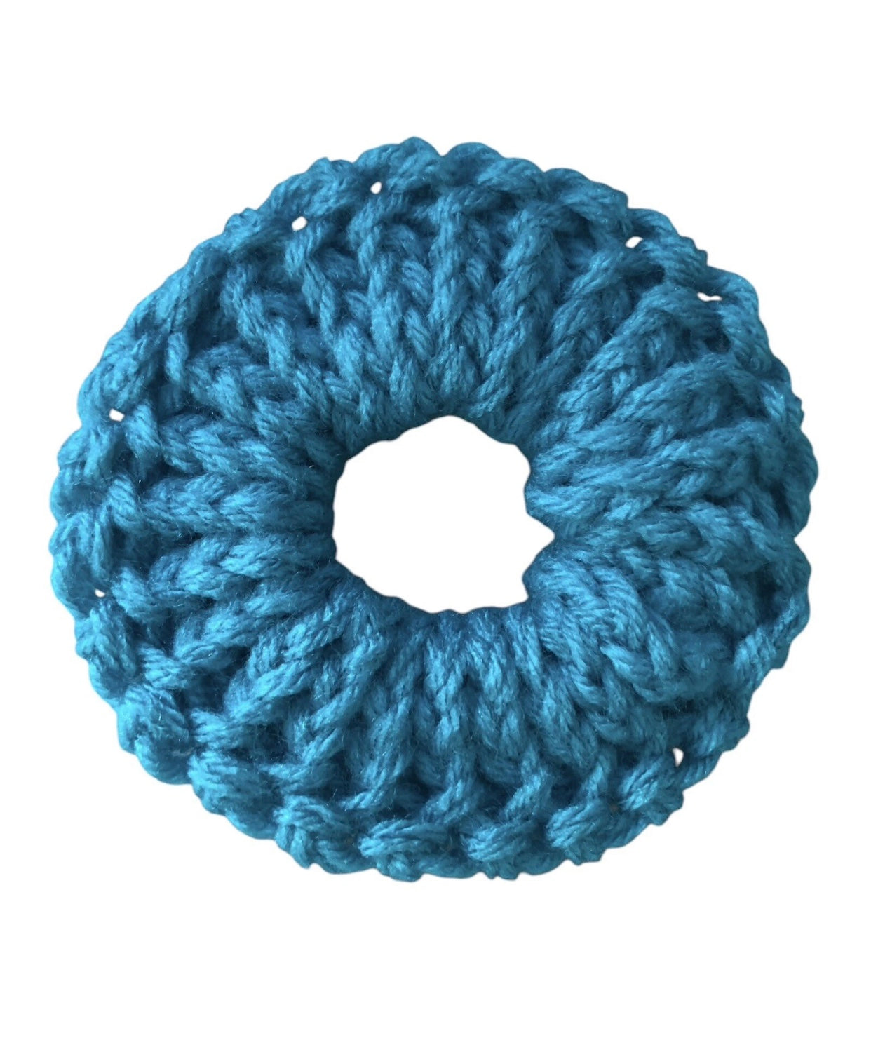 Hand-Knit Vibrant Blue Premium Acrylic Small Scrunchie
